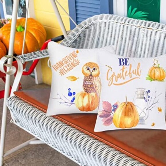 FALL AUTUMN HARVEST PUMPKIN OWL PILLOW COVERS SET 4 SOFT - Picture 3 of 13